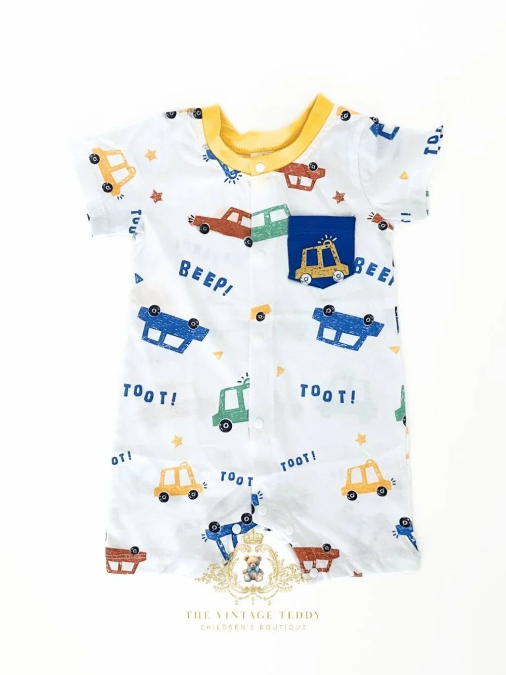 NWT Cute Boys One-piece Sleep N' Play Romper Cars Go Beep! Toot! Colorful 9-12M